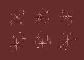 Clink splashes, stars, glowing in flat line art deco style drawing on red background vector