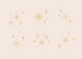 Clink splashes, stars, glowing in flat line art deco style drawing on beige background vector