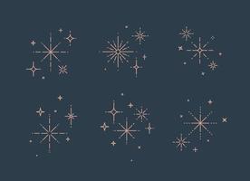 Clink splashes, stars, glowing in flat line art deco style drawing on blue background vector