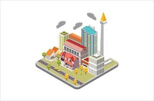 Modern Isometric vector city with skyscrapers, people, streets and vehicles, commercial and business area infographic with icons, Suitable for Diagrams, Infographics, And Other Graphic Related Assets