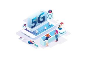 moderno isométrica 5g Internet velocidad tecnología. en línea establecido vector ilustración adecuado para diagramas, infografía, juego activo, y otro gráfico relacionado bienes