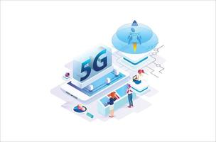 moderno isométrica 5g Internet velocidad tecnología. en línea establecido vector ilustración adecuado para diagramas, infografía, juego activo, y otro gráfico relacionado bienes