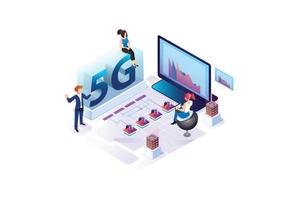 moderno isométrica 5g Internet velocidad tecnología. en línea establecido vector ilustración adecuado para diagramas, infografía, juego activo, y otro gráfico relacionado bienes