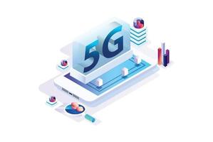 moderno isométrica 5g Internet velocidad tecnología. en línea establecido vector ilustración adecuado para diagramas, infografía, juego activo, y otro gráfico relacionado bienes