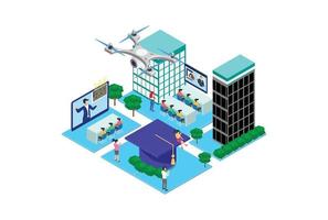 Modern Isometric Students in university campus concept with text place. Can use for web banner, infographics, hero images. Flat isometric vector illustration isolated on white background.