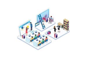 ISometric Activity People in coworking office concept design. Can use for web banner, infographics, hero images. Flat isometric illustration isolated on white background. vector