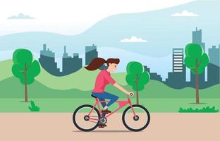 joven personas paseos un Deportes bicicleta en un parque camino, vector ilustración adecuado para diagramas, infografía, juego activo, y otro gráfico activo