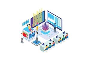 Modern Isometric Smart Online Webinar Training Technology with Hologram People in cloud Illustration, in White Isolated Background With People and Digital Related Asset vector