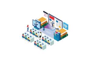 Isometric Students e-learning webinar training and listening businessman with Hologram. Webinar, online video training, Suitable for Diagrams, Infographics, Game Asset, And Other Graphic Related Asset vector