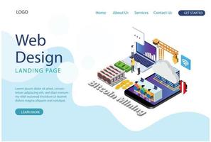 Modern Web Landing Page Isometric Smart Bitcoin Mining Illustration. Suitable for Diagrams, Infographics, Book Illustration, Game Asset, And Other Graphic Related Assets vector