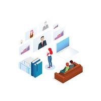 Modern Technology Isometric Smart Online Webinar Training Technology Illustration in White Isolated Background With People and Digital Related Asset vector