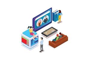 Modern Isometric Smart Online Learning Technology Illustration in White Isolated Background With People and Digital Related Asset vector