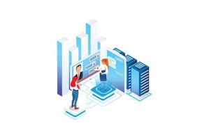 Modern Isometric Smart Online Webinar Training Technology Illustration in White Isolated Background With People and Digital Related Asset vector