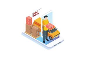 Modern Isometric Smart online store delivery, Suitable for Diagrams, Infographics, Book Illustration, Game Asset, And Other Graphic Related Assets in isolated white background vector