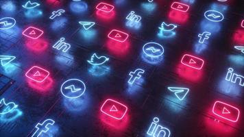 Neon Glowing Social Media Icons Flowing video