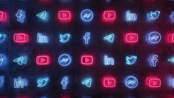 Neon Glowing Social Media Icons Flowing Loop video