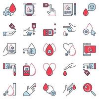 Glycemia colored icons set. Sugar or Glucose in Blood Test concept signs vector