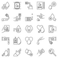 Glycemia outline icons set - Glucose or Sugar in Blood vector symbols