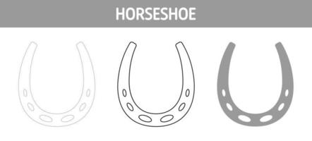 Horseshoe tracing and coloring worksheet for kids vector