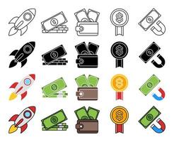 Set of Money and Financial in flat style isolated vector