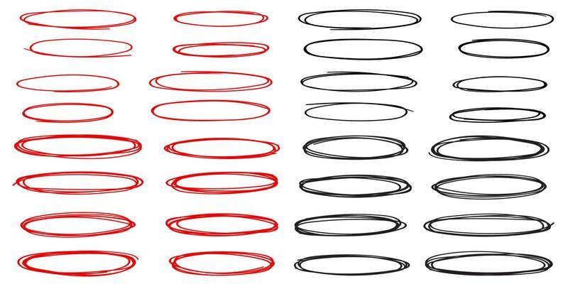 Set of red and black circle line sketch
