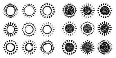 Set of doodle suns sketch, hand drawn style vector