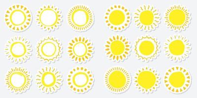 Set of doodle suns sketch, hand drawn style vector