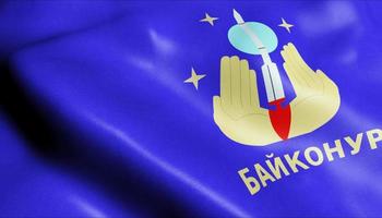 3D Waving Kazakhstan City Flag of Baikonur Closeup View photo
