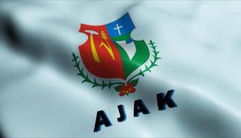 3D Render Waving Hungary City Flag of Ajak Closeup View photo