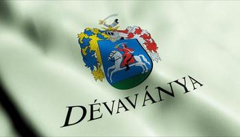 3D Render Waving Hungary City Flag of Devavanya Closeup View photo