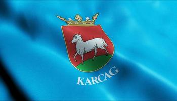 3D Render Waving Hungary City Flag of Karcag Closeup View photo