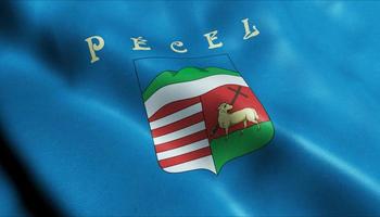 3D Render Waving Hungary City Flag of Pece Closeup View photo