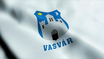 3D Render Waving Hungary City Flag of Vasvar Closeup View photo