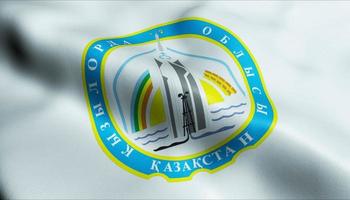 3D Waving Kazakhstan Region Flag of Kyzylorda Closeup View photo
