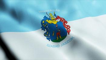 3D Render Waving Hungary City Flag of JaszarokszallasJaszarokszallas Closeup View photo