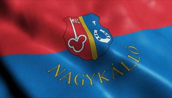 3D Render Waving Hungary City Flag of Nagykallo Closeup View photo