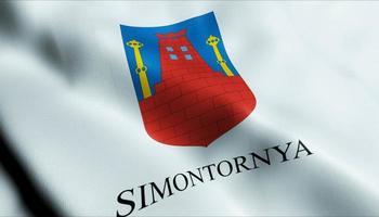 3D Render Waving Hungary City Flag of Simontornya Closeup View photo