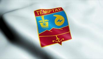 3D Waving Kazakhstan City Flag of Temirtau Closeup View photo