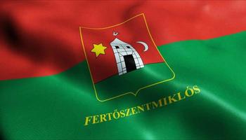 3D Render Waving Hungary City Flag of Fertoszentmiklos Closeup View photo