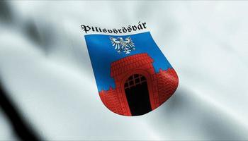 3D Render Waving Hungary City Flag of Pilisvorosvar Closeup View photo