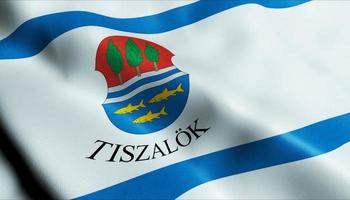 3D Render Waving Hungary City Flag of Tiszalok Closeup View photo