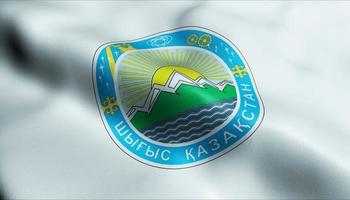 3D Waving Kazakhstan Region Flag of East Kazakhstan Closeup View photo