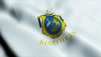 3D Render Waving Hungary City Flag of Keszthely Closeup View photo