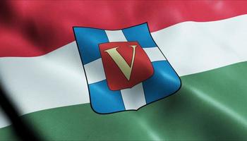 3D Render Waving Hungary City Flag of Vecses Closeup View photo