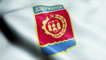 3D Waving Russia City Flag of Dzerzhinsk Closeup View photo
