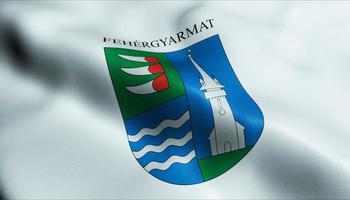 3D Render Waving Hungary City Flag of Fehergyarmat Closeup View photo