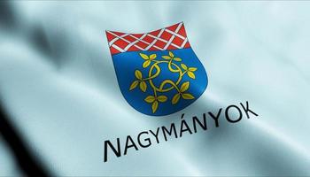 3D Render Waving Hungary City Flag of Nagymanyok Closeup View photo