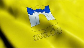 3D Render Waving Hungary City Flag of Siklos Closeup View photo