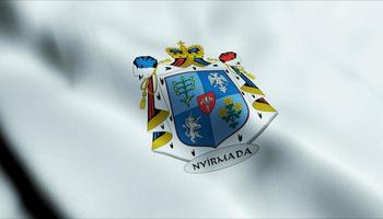 3D Render Waving Hungary City Flag of Nyirmada Closeup View photo