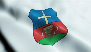 3D Render Waving Hungary City Flag of Biharkeresztes Closeup View photo